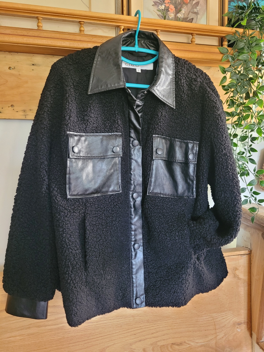 cleo Black Jacket with Faux Leather Trim
